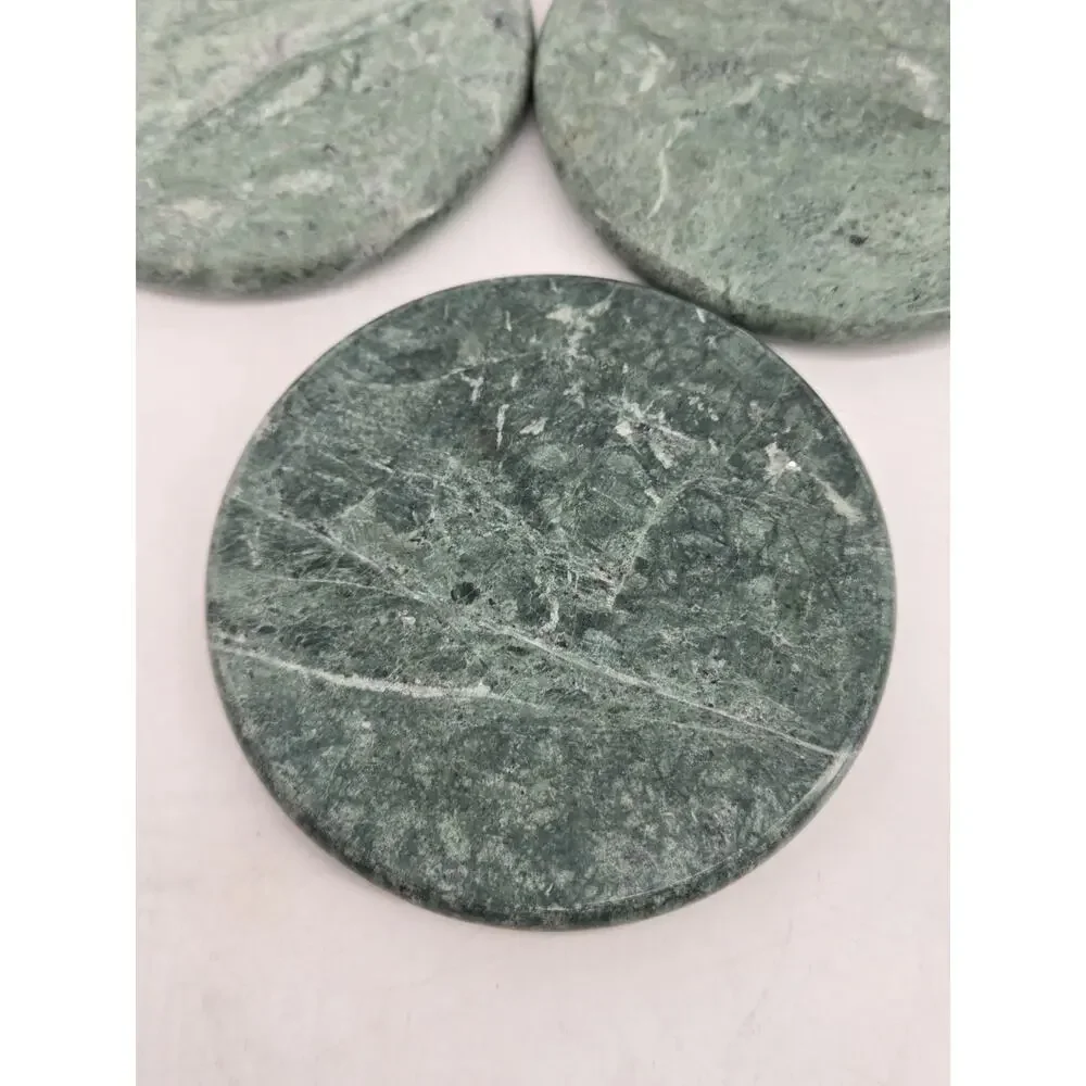 5 Vintage 1980s Classic Green Marble Round Coasters Cork Bottoms 4 Inches